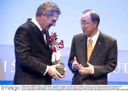 Christian Wulff und Ban Ki-moon bei der Verleihung des Deutschen Medienpreises 2015 im Kongresshaus. Baden-Baden, 07.03.2016 Foto:xFredericx xFuturexImage