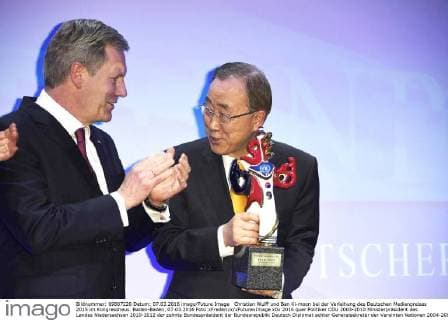 Christian Wulff und Ban Ki-moon bei der Verleihung des Deutschen Medienpreises 2015 im Kongresshaus. Baden-Baden, 07.03.2016 Foto:xFredericx xFuturexImage