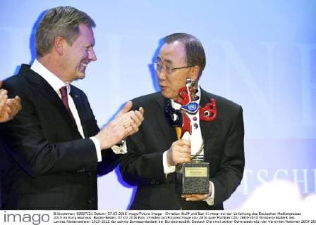 Christian Wulff und Ban Ki-moon bei der Verleihung des Deutschen Medienpreises 2015 im Kongresshaus. Baden-Baden, 07.03.2016 Foto:xFredericx xFuturexImage