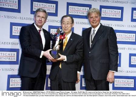 Christian Wulff, Ban Ki-moon und Karlheinz Kögel bei der Verleihung des Deutschen Medienpreises 2015 im Kongresshaus. Baden-Baden, 07.03.2016 Foto:xFredericx xFuturexImage