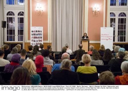March 8, 2016 - Berlin, Germany - Berlin s Senator for Work, Intergration and Women Dilek Kolat is pictured as she speaks during the Berlin s Women Award 2016 ceremony at the Red City Hall in Berlin, Germany on March 8, 2016. Berlin Germany  - ZUMAn230
