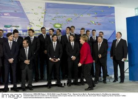 Deutschland, Berlin, Bundeskanzleramt, Empfang der deutschen Handball-Nationalmannschaft durch Bundeskanzlerin Angela Merkel CDU, 09.03.2016