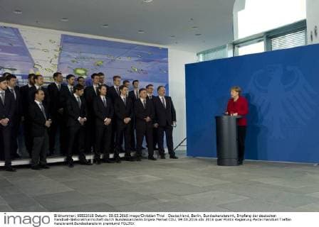 Deutschland, Berlin, Bundeskanzleramt, Empfang der deutschen Handball-Nationalmannschaft durch Bundeskanzlerin Angela Merkel CDU, 09.03.2016