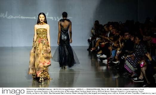 (160310) -- JOHANNESBURG, March 10, 2016 -- Models present creations by local designer Marianne Fassler on the opening day of Mercedes-Benz Fashion Week Joburg 2016 at Nelson Mandela Square in Johannesburg, South Africa, on March 10, 2016. The Mercedes-Benz Fashion Week Joburg 2016, the largest and leading one in Africa, kicked off here Thursday. Creations by nearly 20 South African fashion designers are scheduled to be presented in 14 shows of the following three days. ) SOUTH AFRICA-JOHANNESBURG-FASHION WEEK ZhaixJianlan 