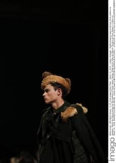 March 11, 2016 - Lisbon, Portugal - Model presents Autumn Winter 2016 creation by designer Patrick de Padua during the 45rd edition of Moda Lisboa Fashion Week at the Patio da Gale on Terreiro do Paco Square in Lisbon on March 11, 2016. NURPHOTO CARLOS PALMA. Lisbon Portugal  - ZUMAn230