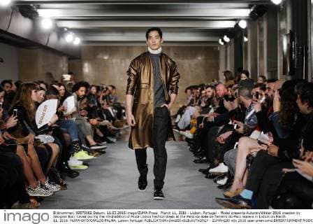 March 11, 2016 - Lisbon, Portugal - Model presents Autumn Winter 2016 creation by designer Nair Xavier during the 45rd edition of Moda Lisboa Fashion Week at the Patio da Gale on Terreiro do Paco Square in Lisbon on March 11, 2016. NURPHOTO CARLOS PALMA. Lisbon Portugal  - ZUMAn230