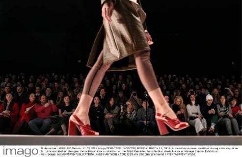 MOSCOW, RUSSIA. MARCH 11, 2016. A model showcases creations during a runway show for Ukrainian fashion designer Yasya Minochkina s collection at the 2016 Mercedes Benz Fashion Week Russia at Manege Central Exhibition Hall. Sergei Bobylev TASS  TS019219
