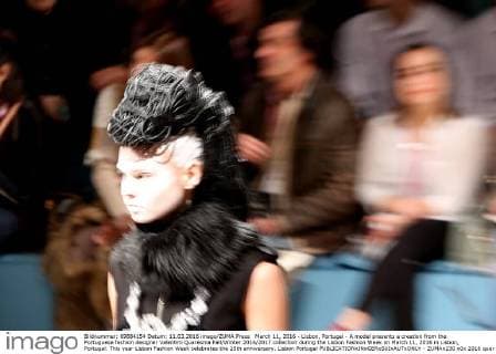 March 11, 2016 - Lisbon, Portugal - A model presents a creation from the Portuguese fashion designer Valentim Quaresma Fall Winter 2016 2017 collection during the Lisbon Fashion Week on March 11, 2016 in Lisbon, Portugal. This year Lisbon Fashion Week celebrates the 25th anniversary. Lisbon Portugal  - ZUMAn230