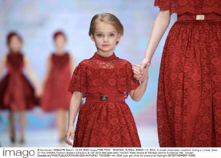 MOSCOW, RUSSIA. MARCH 12, 2016. A model showcases creations during a runway show for the JUNONA Fashion House s collection at the 2016 Mercedes Benz Fashion Week Russia at Manege Central Exhibition Hall. Artyom Geodakyan TASS  TS019284