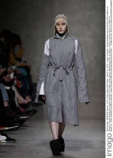 March 12, 2016 - Lisbon, Portugal - Model presents Autumn Winter 2016 creation by designer Ricardo Andrez during the 45rd edition of Moda Lisboa Fashion Week at the Patio da Gale on Terreiro do Paco Square in Lisbon on March 12, 2016. NURPHOTO CARLOS PALMA. Lisbon Portugal  - ZUMAn230