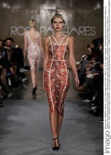 March 12, 2016 - Lisbon, Portugal - Model presents Autumn Winter 2016 creation by designer Rose Palhares during the 45rd edition of Moda Lisboa Fashion Week at the Patio da Gale on Terreiro do Paco Square in Lisbon on March 12, 2016. NURPHOTO CARLOS PALMA. Lisbon Portugal  - ZUMAn230