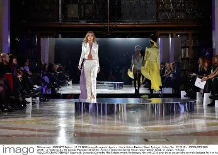 Moda Lisboa Fashion Week Portugal, Lisbon,Mar. 12,2016 - LISBOA FASHION WEEK - A model walks the runway Morecco Fall Winter 2016 17 Collection during Moda Lisboa Fashion Week, in Lisbon, Portugal.  Copyright: BrunoxdexCarvalho