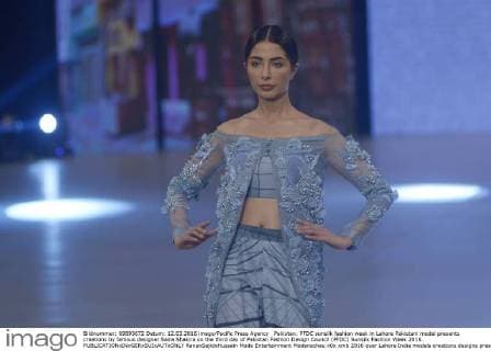 Pakistan: PFDC sunsilk fashion week in Lahore Pakistani model presents creations by famous designer Saira Shakira on the third day of Pakistan Fashion Design Council (PFDC) Sunsilk Fashion Week 2016.  RanaxSajidxHussain