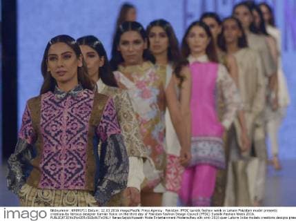 Pakistan: PFDC sunsilk fashion week in Lahore Pakistani model presents creations by famous designer Kamiar Rokni on the third day of Pakistan Fashion Design Council (PFDC) Sunsilk Fashion Week 2016.  RanaxSajidxHussain