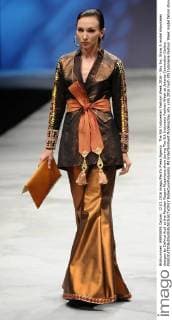 The 5th Indonesian Fashion Week 2016 - Sky Inc. Show A model showcases designs by Defrico Audi at the Panutan Ragam Nusantara show during The 5th Indonesia Fashion Week at Jakarta Convention Centre.  RobertusxPudyanto
