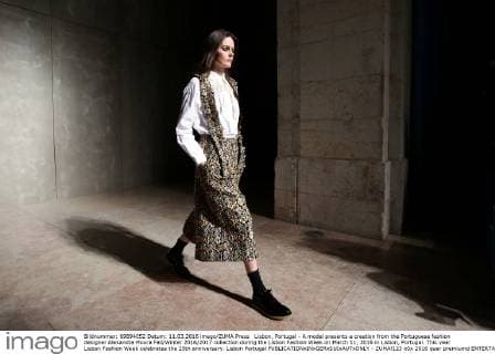 Lisbon, Portugal - A model presents a creation from the Portuguese fashion designer Alexandra Moura Fall Winter 2016 2017 collection during the Lisbon Fashion Week on March 11, 2016 in Lisbon, Portugal. This year Lisbon Fashion Week celebrates the 25th anniversary. Lisbon Portugal - ZUMAf123
