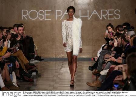 Lisbon, Portugal - A model presents a creation from the Angolan fashion designer Rose Palhares Fall Winter 2016 2017 collection during the Lisbon Fashion Week on March 11, 2016 in Lisbon, Portugal. This year Lisbon Fashion Week celebrates the 25th anniversary. Lisbon Portugal  - ZUMAn230