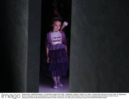 MOSCOW, RUSSIA. MARCH 12, 2016. A model seen during a runway show for Belarusian fashion designer Veronica Kanashevich s collection at the 2016 Mercedes Benz Fashion Week Russia at Manege Central Exhibition Hall. Artyom Geodakyan TASS  TS019314