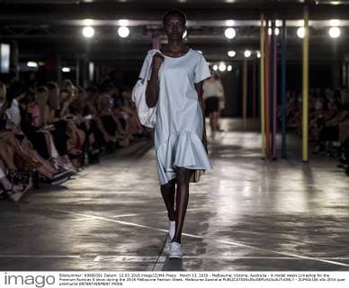 March 13, 2016 - Melbourne, Victoria, Australia - A model wears Limedrop for the Premium Runway 6 show during the 2016 Melbourne Fashion Week. Melbourne Australia - ZUMAk106