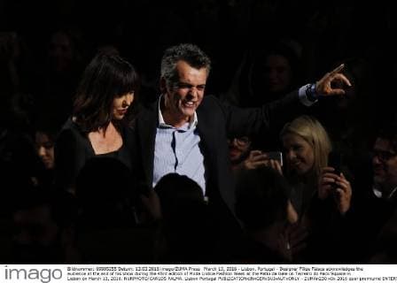 March 13, 2016 - Lisbon, Portugal - Designer Filipe Faisca acknowledges the audience at the end of his show during the 45rd edition of Moda Lisboa Fashion Week at the Patio da Gale on Terreiro do Paco Square in Lisbon on March 13, 2016. NURPHOTO CARLOS PALMA. Lisbon Portugal  - ZUMAn230