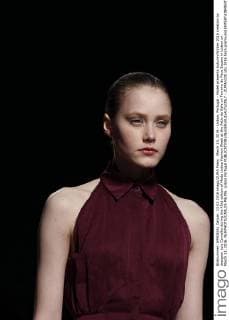 March 13, 2016 - Lisbon, Portugal - Model presents Autumn Winter 2016 creation by designer Luis Carvalho during the 45rd edition of Moda Lisboa Fashion Week at the Patio da Gale on Terreiro do Paco Square in Lisbon on March 13, 2016. NURPHOTO CARLOS PALMA. Lisbon Portugal  - ZUMAn230