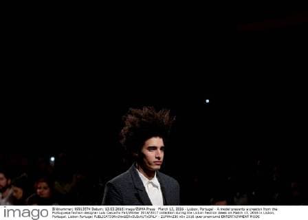 March 13, 2016 - Lisbon, Portugal - A model presents a creation from the Portuguese fashion designer Luis Carvalho Fall Winter 2016 2017 collection during the Lisbon Fashion Week on March 13, 2016 in Lisbon, Portugal. Lisbon Portugal  - ZUMAn230