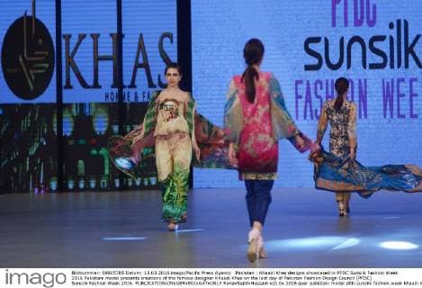 Pakistan : Khaadi Khas designs showcased in PFDC Sunsilk Fashion Week 2016 Pakistani model presents creations of the famous designer Khaadi Khas on the last day of Pakistan Fashion Design Council (PFDC) Sunsilk Fashion Week 2016.  RanaxSajidxHussain