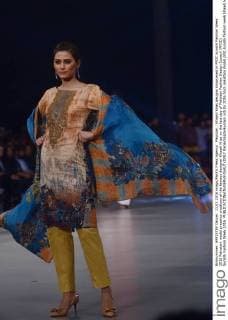 Pakistan : Khaadi Khas designs showcased in PFDC Sunsilk Fashion Week 2016 Pakistani model presents creations of the famous designer Khaadi Khas on the last day of Pakistan Fashion Design Council (PFDC) Sunsilk Fashion Week 2016.  RanaxSajidxHussain
