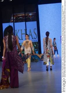 Pakistan : Khaadi Khas designs showcased in PFDC Sunsilk Fashion Week 2016 Pakistani model presents creations of the famous designer Khaadi Khas on the last day of Pakistan Fashion Design Council (PFDC) Sunsilk Fashion Week 2016.  RanaxSajidxHussain