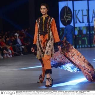 Pakistan : Khaadi Khas designs showcased in PFDC Sunsilk Fashion Week 2016 Pakistani model presents creations of the famous designer Khaadi Khas on the last day of Pakistan Fashion Design Council (PFDC) Sunsilk Fashion Week 2016.  RanaxSajidxHussain