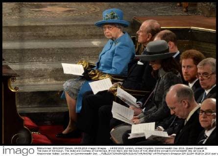. 14 03 2016. London, United Kingdom. Commonwealth Day 2016. Queen Elizabeth II, The Duke of Edinburgh, The Duke and Duchess of Cambridge, Prince Harry and the Duke of York attend the annual Commonwealth Day service at Westminster Abbey, London, on Commonwealth Day. ..  xWPAxPoolx xi-Imagesx IIM-12194-0018