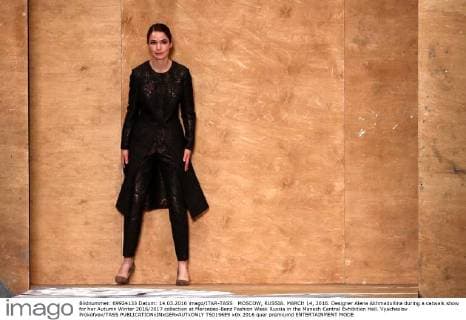 MOSCOW, RUSSIA. MARCH 14, 2016. Designer Alena Akhmadullina during a catwalk show for her Autumn Winter 2016 2017 collection at Mercedes-Benz Fashion Week Russia in the Manezh Central Exhibition Hall. Vyacheslav Prokofyev TASS  TS0196E9