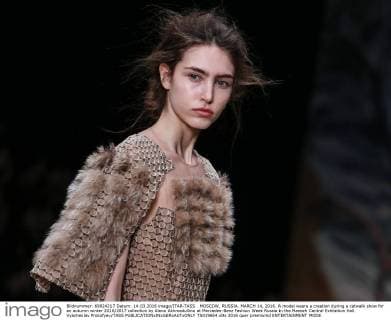 MOSCOW, RUSSIA. MARCH 14, 2016. A model wears a creation during a catwalk show for an autumn winter 2016 2017 collection by Alena Akhmadullina at Mercedes-Benz Fashion Week Russia in the Manezh Central Exhibition Hall. Vyacheslav Prokofyev TASS  TS0196E4
