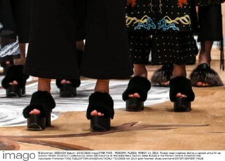 MOSCOW, RUSSIA. MARCH 14, 2016. Models wear creations during a catwalk show for an Autumn Winter 2016 2017 collection by Alena Akhmadullina at Mercedes-Benz Fashion Week Russia in the Manezh Central Exhibition Hall. Vyacheslav Prokofyev TASS  TS0196E8