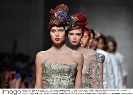 Lisboa Fashion Week Portugal, Lisbon,Mar. 13,2016 - LISBOA FASHION WEEK - A model walks the runway Nadir Tati Fall Winter 2016 17 Collection during Moda Lisboa Fashion Week, in Lisbon, Portugal.  Copyright: BrunoxdexCarvalho