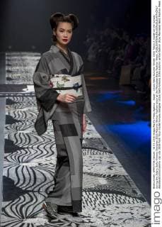 Japan : Jotaro Saito Autumn Winter 2016 Tokyo A model on the runway during the Jotaro Saito Kimono Designer 2016 Autumn Winter Fashion show at the Mercedes-Benz Fashion Week.  AlessandroxDixCiommo