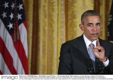 U.S. President Barack Obama delivers remarks during a reception for Women s History Month in the East Room of the White House on March 16, 2016 in Washington, DC. Obama announced the White House will host a summit on The United State of Women this May. According to the White House, the summit will highlight the advances we have made in the United States and across the globe and to expand our efforts on helping women confront the challenges they face and reach for their highest aspirations. Pool photo by Chip Somodevilla  WAX20160316204 CHIPxSOMODEVILLA