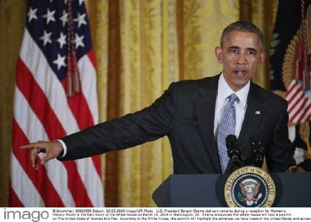 U.S. President Barack Obama delivers remarks during a reception for Women s History Month in the East Room of the White House on March 16, 2016 in Washington, DC. Obama announced the White House will host a summit on The United State of Women this May. According to the White House, the summit will highlight the advances we have made in the United States and across the globe and to expand our efforts on helping women confront the challenges they face and reach for their highest aspirations. Pool photo by Chip Somodevilla  WAX20160316205 CHIPxSOMODEVILLA