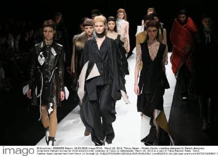March 16, 2016, Tokyo, Japan - Models display creations designed by Danish designers Anne Sofie Madsen during her 2016 autum winter collection in Tokyo on Wednesday, March 16, 2016 as a part of Tokyo Fashion Week. Tokyo Fashion Week started here from March 14 through 19.  (lwxa000384)