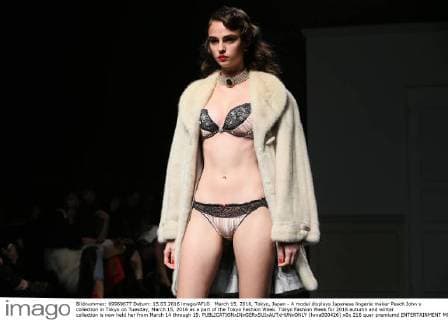 March 15, 2016, Tokyo, Japan - A model displays Japanese lingerie maker Peach John s collection in Tokyo on Tuesday, March 15, 2016 as a part of the Tokyo Fashion Week. Tokyo Fashion Week for 2016 autumn and winter collection is now held her from March 14 through 19.  (lwxa000426)