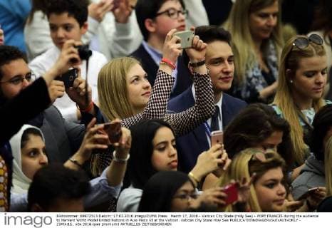 March 17, 2016 - Vatican City State (Holy See) - POPE FRANCIS during the audience to Harvard World Model United Nations in Aula Paolo VI at the Vatican. Vatican City State Holy See - ZUMAi15_