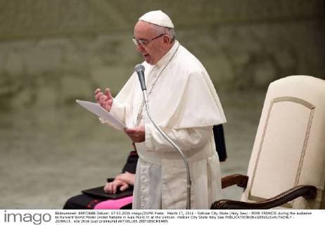 March 17, 2016 - Vatican City State (Holy See) - POPE FRANCIS during the audience to Harvard World Model United Nations in Aula Paolo VI at the Vatican. Vatican City State Holy See - ZUMAi15_