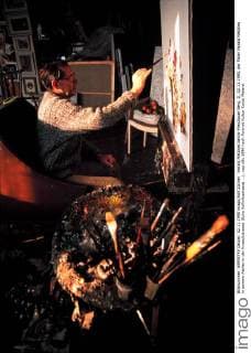 Harald Metzkes Berlin-Prenzlauer Berg, D, 02.11.1990, der Maler Harald Metzkes in seinem Atelier in der Knaackstrasse (Ecke Kollwitzstrasse ...),