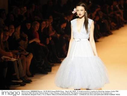 March 18, 2016 - A model presents a creation by Ukrainian designer Andre TAN during the 38th Ukrainian Fashion Week in Kiev, Ukraine, 18 March 2016. The fashion event presents 2016 collections by Ukrainian and international designers from 17 to 23 March. - ZUMAs334