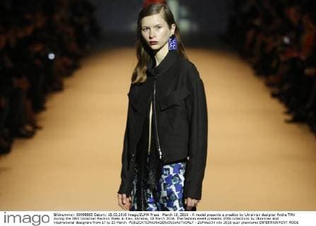 March 18, 2016 - A model presents a creation by Ukrainian designer Andre TAN during the 38th Ukrainian Fashion Week in Kiev, Ukraine, 18 March 2016. The fashion event presents 2016 collections by Ukrainian and international designers from 17 to 23 March. - ZUMAs334