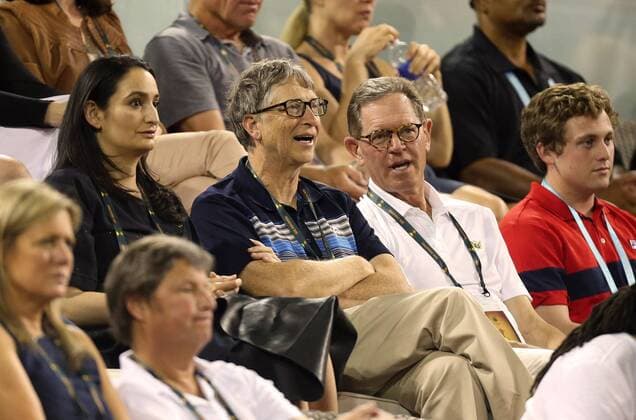 March 18, 2016: Bill Gates watches a match between Serena Williams and Agnieszka Radwanska of Poland during the 2016 BNP Paribas Open at Indian Wells Tennis Garden in Indian Wells, California. Indian Wells U.S. - ZUMAcb8_