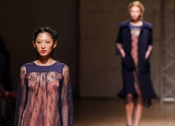 Portugal: Fashion Week A model displays a creation by portuguese designer Katty Xiomara at her Fall Winter 2016 collection fashion show during Portugal Fashion Week in Porto.  NunoxGuimaraes