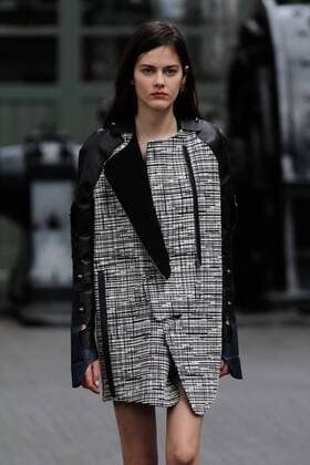 PORTUGAL FASHION WEEK A model displays a creation by portuguese designer Luis Buchinho at his Fall Winter 2016 collection fashion show during Portugal Fashion Week in Porto.  NUNOxGUIMARAES