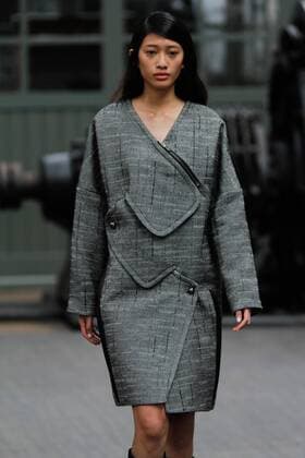 PORTUGAL FASHION WEEK A model displays a creation by portuguese designer Luis Buchinho at his Fall Winter 2016 collection fashion show during Portugal Fashion Week in Porto.  NUNOxGUIMARAES