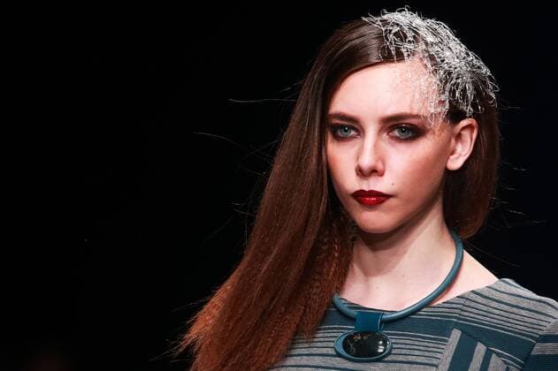 MOSCOW, RUSSIA. MARCH 23, 2016. A model showcases a creation by Russian designer Elena Shipilova at the 2016 Moscow Fashion Week in Moscow s Gostiny Dvor. Sergei Fadeichev TASS  TS01D2FC